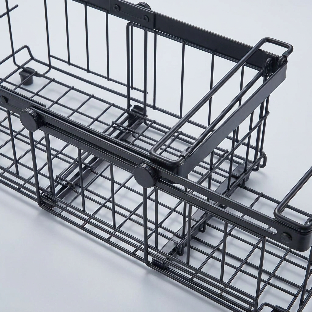 Close-up of expandable metal freezer bin wire construction