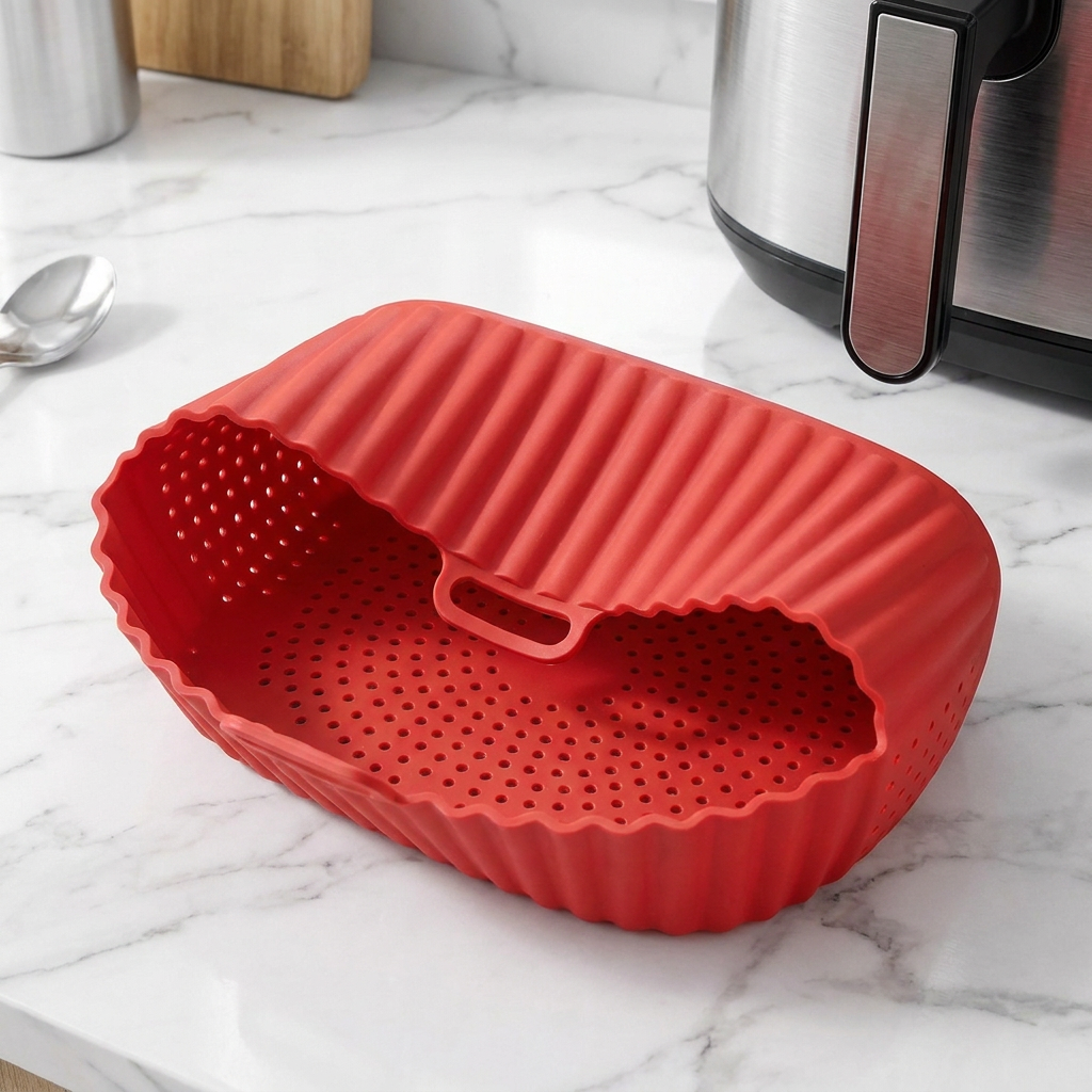 Close-up of reusable silicone air fryer liner non-stick texture