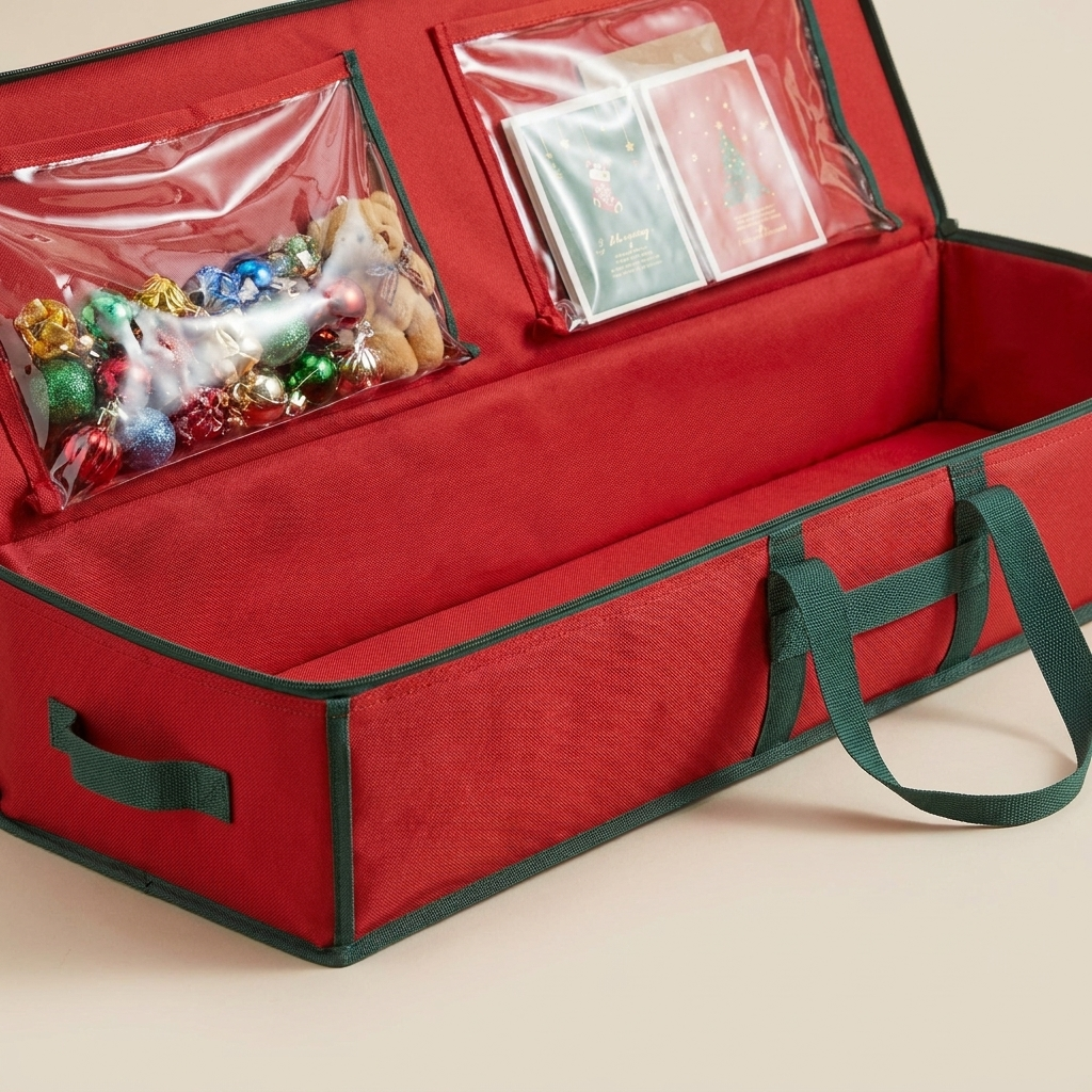 Close-up of Oxford cloth storage bag fabric texture and pocket detail