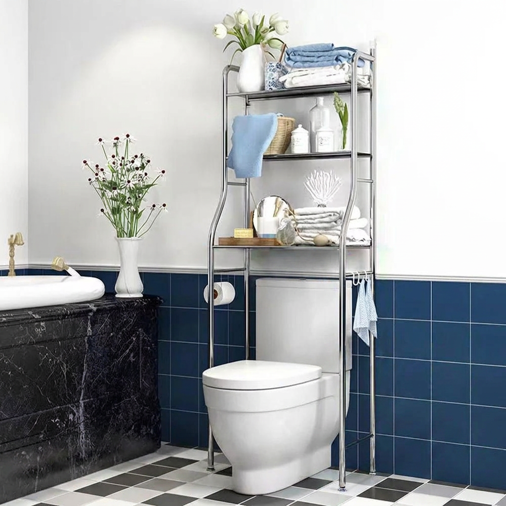 Over the toilet storage shelf freestanding, no installation needed
